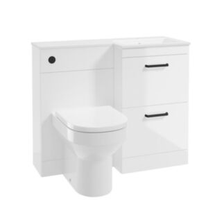 Corta 1000mm RH Combination Two Drawer Unit Gloss White-Black Handles