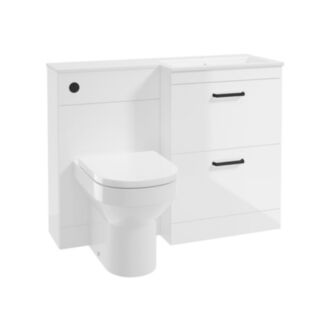 Corta 1100mm RH Combination Two Drawer Unit Gloss White-Black Handles