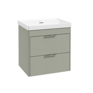 Reed 600mm Wall Hung 2 Drawer Vanity Unit Lakeside Sage & Basin- Chrome Handles