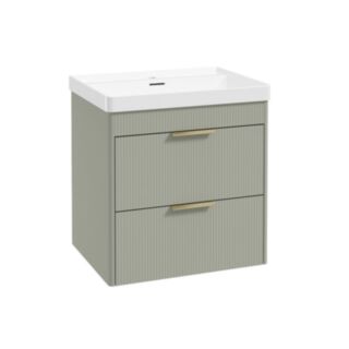 Reed 600mm Wall Hung 2 Drawer Vanity Unit Lakeside Sage & Basin- Brushed Gold Handles
