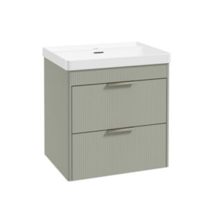 Reed 600mm Wall Hung 2 Drawer Vanity Unit Lakeside Sage & Basin- Brushed Nickel Handles