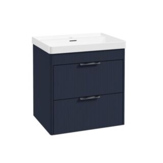 Reed 600mm Wall Hung 2 Drawer Vanity Unit Cobalt Night & Basin - Chrome Handles