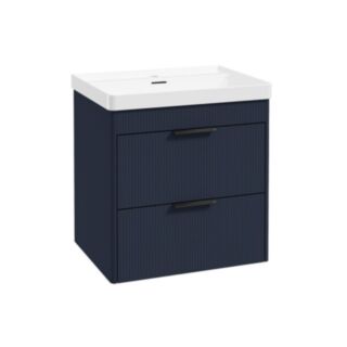 Reed 600mm Wall Hung 2 Drawer Vanity Unit Cobalt Night & Basin - Matt Black Handles