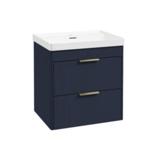 Reed 600mm Wall Hung 2 Drawer Vanity Unit Cobalt Night & Basin - Brushed Gold Handles