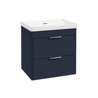 Reed 600mm Wall Hung 2 Drawer Vanity Unit Cobalt Night & Basin - Brushed Nickel Handles