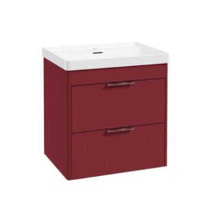 Reed 600mm Wall Hung 2 Drawer Vanity Unit Ruby Fern & Basin - Chrome Handles
