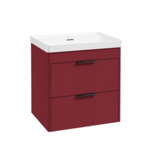 Reed 600mm Wall Hung 2 Drawer Vanity Unit Ruby Fern & Basin - Matt Black Handles