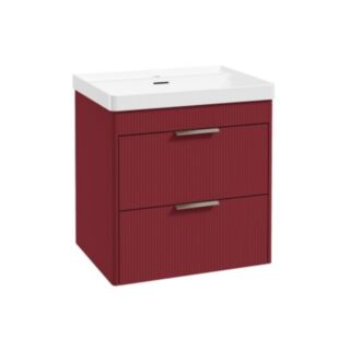 Reed 600mm Wall Hung 2 Drawer Vanity Unit Ruby Fern & Basin - Brushed Nickel Handles
