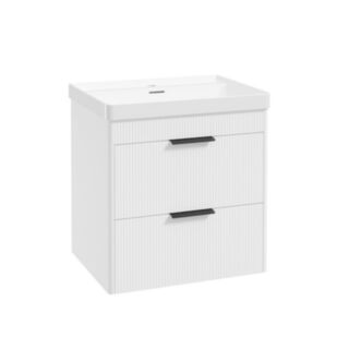 Reed 600mm Wall Hung 2 Drawer Vanity Unit Lakeshore Lily & Basin - Matt Black Handles