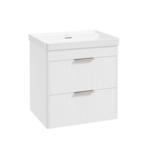 Reed 600mm Wall Hung 2 Drawer Vanity Unit Lakeshore Lily & Basin - Brushed Nickel Handles