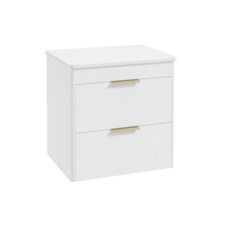 Reed 600mm Wall Hung 2 Drawer Countertop Vanity Unit Lakeshore Lily - Brushed Gold Handles