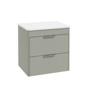 Reed 600mm Wall Hung 2 Drawer Countertop Vanity Unit Lakeside Sage- Chrome Handles