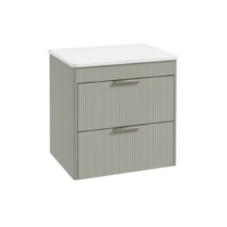 Reed 600mm Wall Hung 2 Drawer Countertop Vanity Unit Lakeside Sage- Brushed Nickel Handles