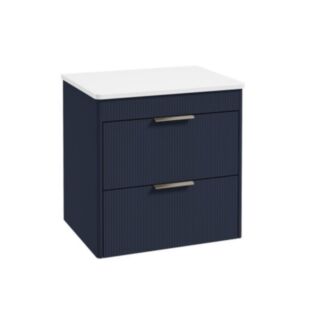 Reed 600mm Wall Hung 2 Drawer Countertop Vanity Unit Cobalt Night - Brushed Nickel Handles