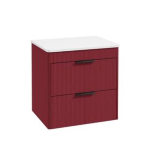 Reed 600mm Wall Hung 2 Drawer Countertop Vanity Unit Ruby Fern - Matt Black Handles