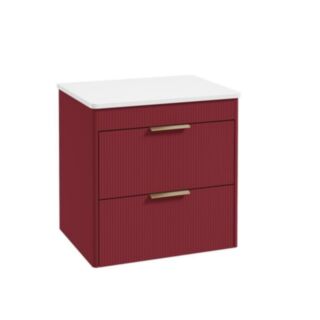 Reed 600mm Wall Hung 2 Drawer Countertop Vanity Unit Ruby Fern - Brushed Gold Handles