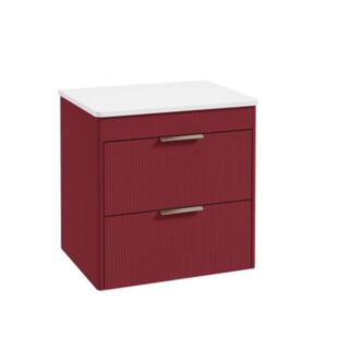 Reed 600mm Wall Hung 2 Drawer Countertop Vanity Unit Ruby Fern - Brushed Nickel Handles