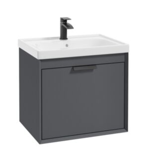 Fjord 600mm Wall Hung 2 Drawer Vanity Unit Matt Midnight Grey Brushed Chrome Handle