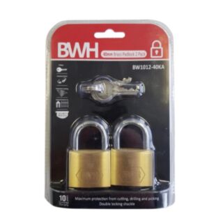 BWH Brass Padlock Keyed Alike 40mm 2 Pack