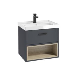 Malmo 600mm Open Shelf Unit Matt Night Sky Blue Black Handle Gloss Basin