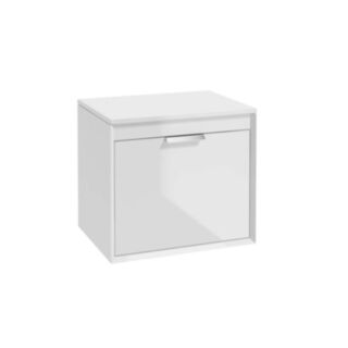 Fjord 600mm Unit With Counter Top Gloss White Brushed Chrome Handle