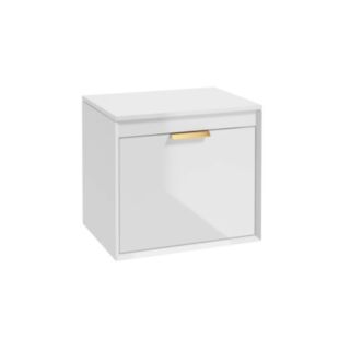 Fjord 600mm Unit With Counter Top Gloss White Brushed Gold Handle