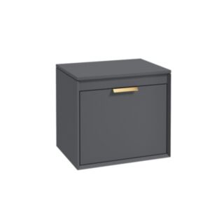 Fjord 600mm Unit With Counter Top Matt Midnight Grey Brushed Gold Handle