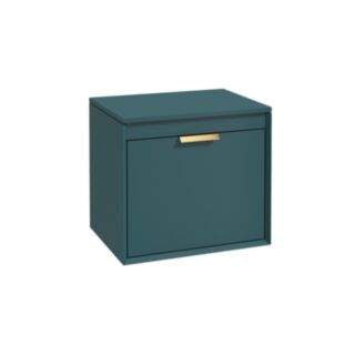 Fjord 600mm Unit With Counter Top Matt Ocean Blue Brushed Gold Handle