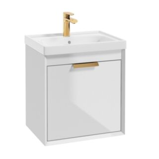 Fjord 500mm Wall Hung 2 Drawer Vanity Unit Gloss White Brushed Gold Handle