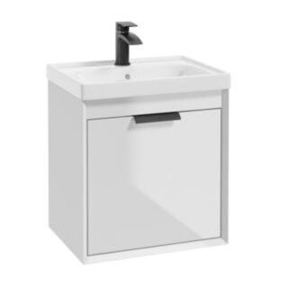 Fjord 500mm Wall Hung 2 Drawer Vanity Unit Gloss White Matt Black Handle
