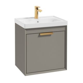 Fjord 500mm Wall Hung 2 Drawer Vanity Unit Matt Khaki Brushed Gold Handle
