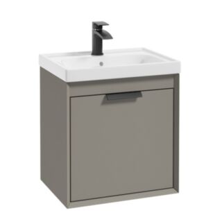 Fjord 500mm Wall Hung 2 Drawer Vanity Unit Matt Khaki Matt Black Handle