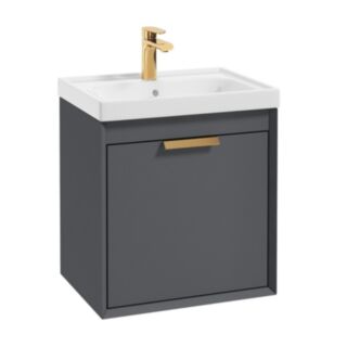 Fjord 500mm Wall Hung 2 Drawer Vanity Unit Matt Midnight Grey Brushed Gold Handle