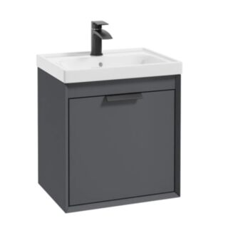 Fjord 500mm Wall Hung 2 Drawer Vanity Unit Matt Midnight Grey Matt Black Handle