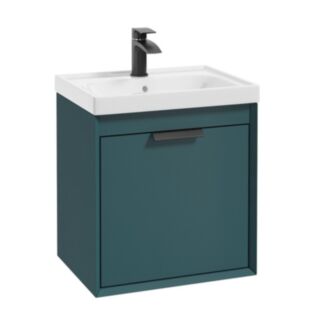 Fjord 500mm Wall Hung 2 Drawer Vanity Unit Matt Ocean Blue Matt Black Handle
