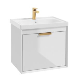 Fjord 600mm Wall Hung 2 Drawer Vanity Unit Gloss White Brushed Gold Handle