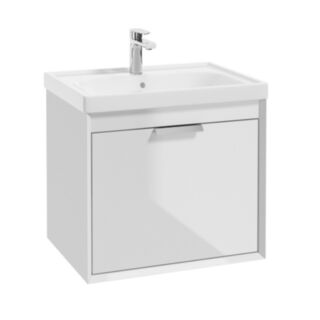 Fjord 600mm Wall Hung 2 Drawer Vanity Unit Gloss White Brushed Chrome Handle