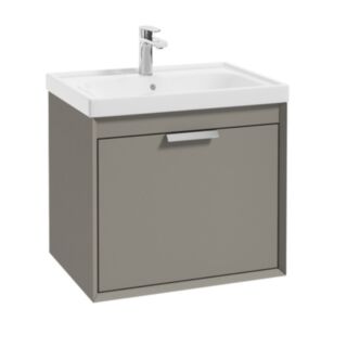 Fjord 600mm Wall Hung 2 Drawer Vanity Unit Matt Khaki Brushed Chrome Handle
