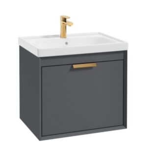 Fjord 600mm Wall Hung 2 Drawer Vanity Unit Matt Midnight Grey Brushed Gold Handle