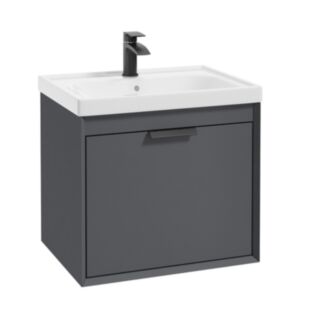 Fjord 600mm Wall Hung 2 Drawer Vanity Unit Matt Midnight Grey Matt Black Handle