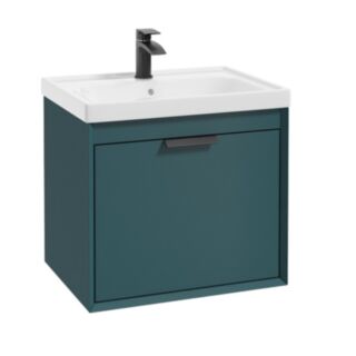 Fjord 600mm Wall Hung 2 Drawer Vanity Unit Matt Ocean Blue Matt Black Handle
