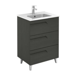 Brava Floorstanding 600mm 3 Drawer Vanity Unit Nature Grey