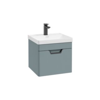 Freya 500mm 1 Drawer Wall Hung Unit Matt Coral Green Matt Black Handle