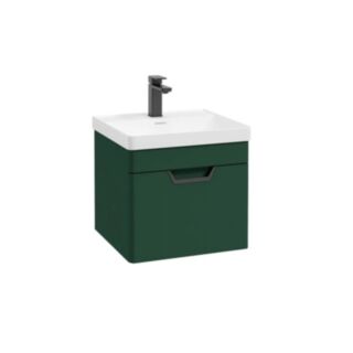 Freya 500mm 1 Drawer Wall Hung Unit Matt Wreath Green Matt Black Handle