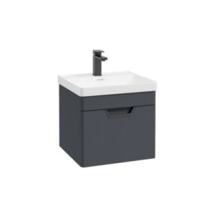 Freya 500mm 1 Drawer Wall Hung Unit Matt Night Sky Blue Matt Black Handle