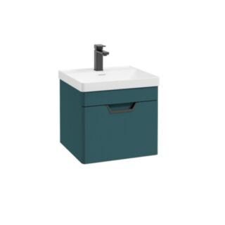 Freya 500mm 1 Drawer Wall Hung Unit Matt Ocean Blue Matt Black Handle