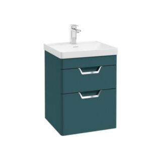 Freya 500mm 2 Drawer Wall Hung Vanity Unit Matt Ocean Blue Brushed Chrome Handle