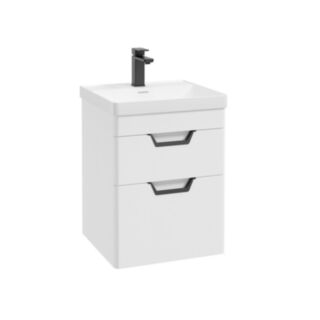 Freya 500mm 2 Drawer Wall Hung Vanity Unit Matt White Matt Black Handle