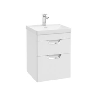 Freya 500mm 2 Drawer Wall Hung Vanity Unit Matt White Brushed Chrome Handle
