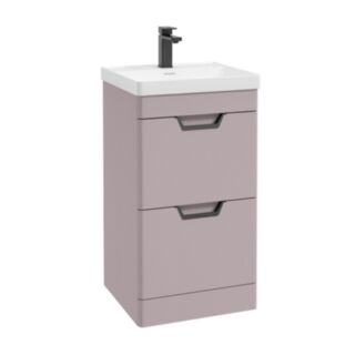 Freya 500mm 2 Drawer Floorstanding Vanity Unit Matt Cashmere Pink Matt Black Handle